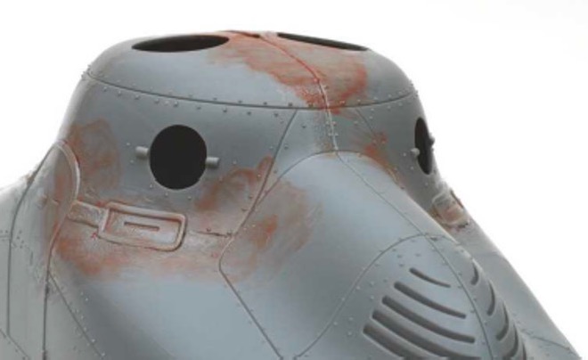 Above: 
The upper turret is made up of four quadrants which are glued to the hull. It was necessary to use some filler (auto primer) and copious amounts of glue to fit the turret properly to the hull.