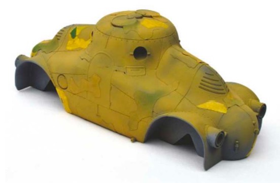 Above: Vallejo Japanese   Uniform 923 was used for the yellow ochre colour. This was followed with an application of Vallejo Russian Uniform 924 mixed with Vallejo White in a 4:6 ratio to create the light grass-green colour.