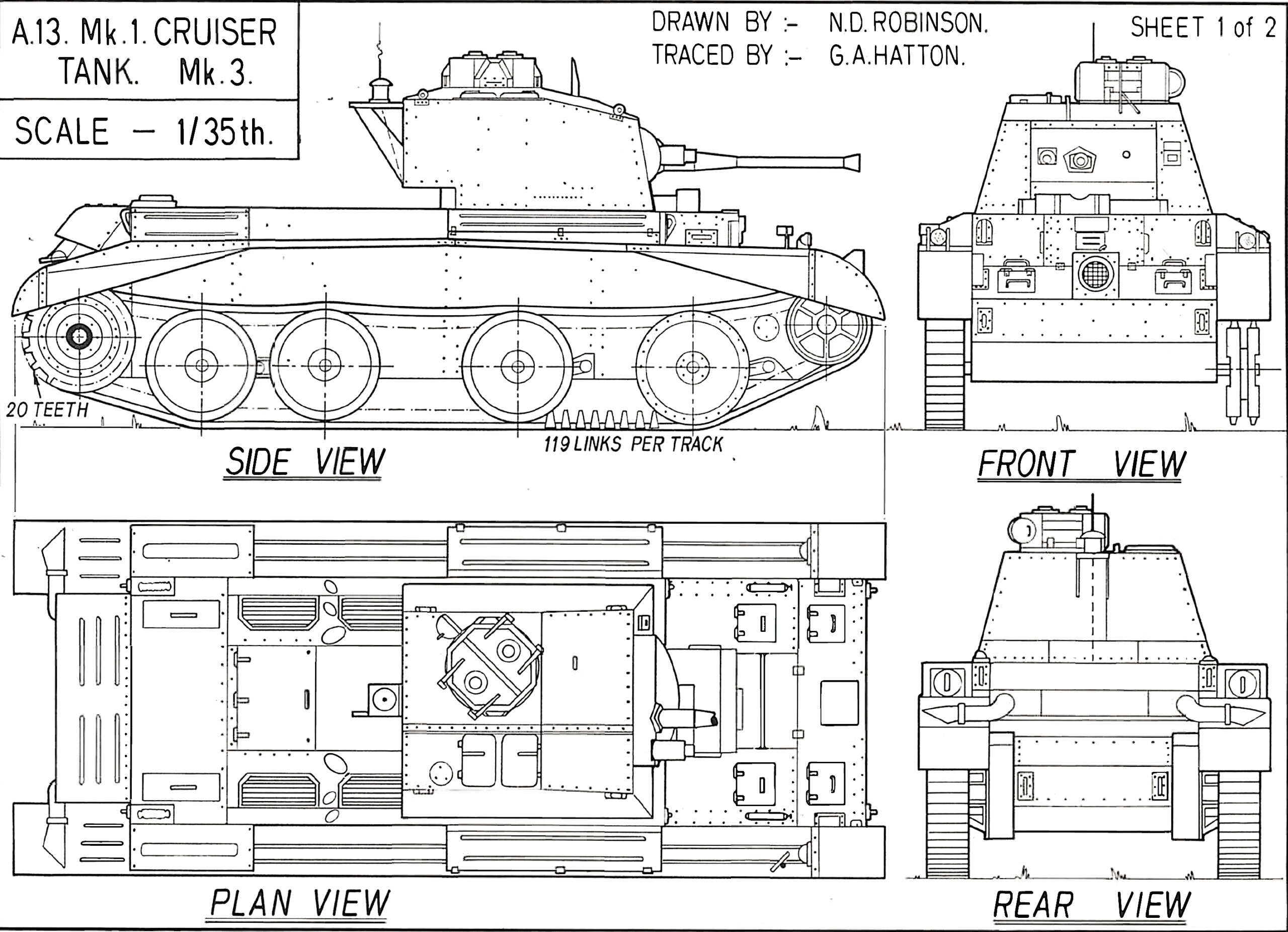 A13 Cruiser plans 1/35 scale